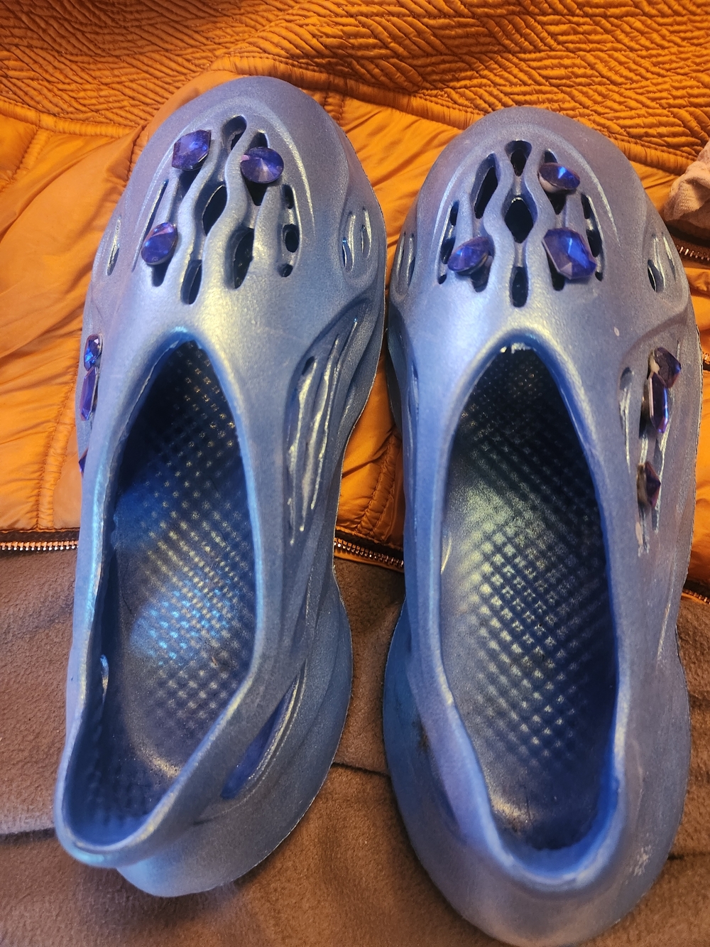 Women's Blue Slip-On Ventilated Clogs with Gem Accents
